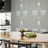 Vintage floral wallpaper dining room ET12607 from the Victorian Garden collection by Seabrook Designs