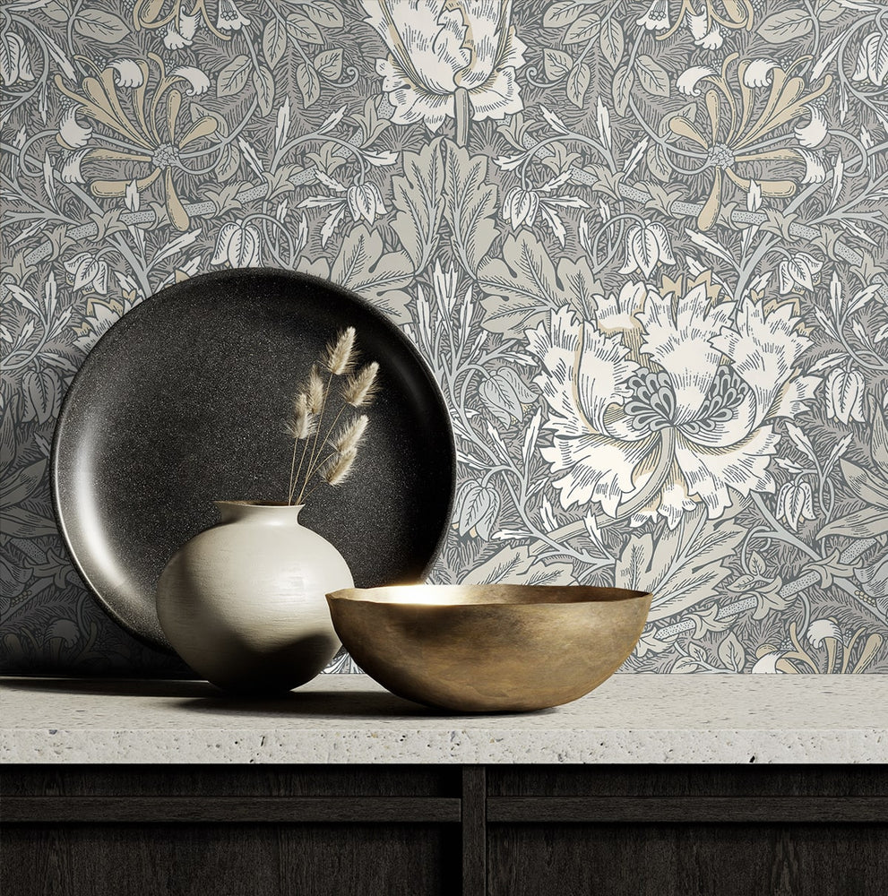 Vintage floral wallpaper decor ET12607 from the Victorian Garden collection by Seabrook Designs