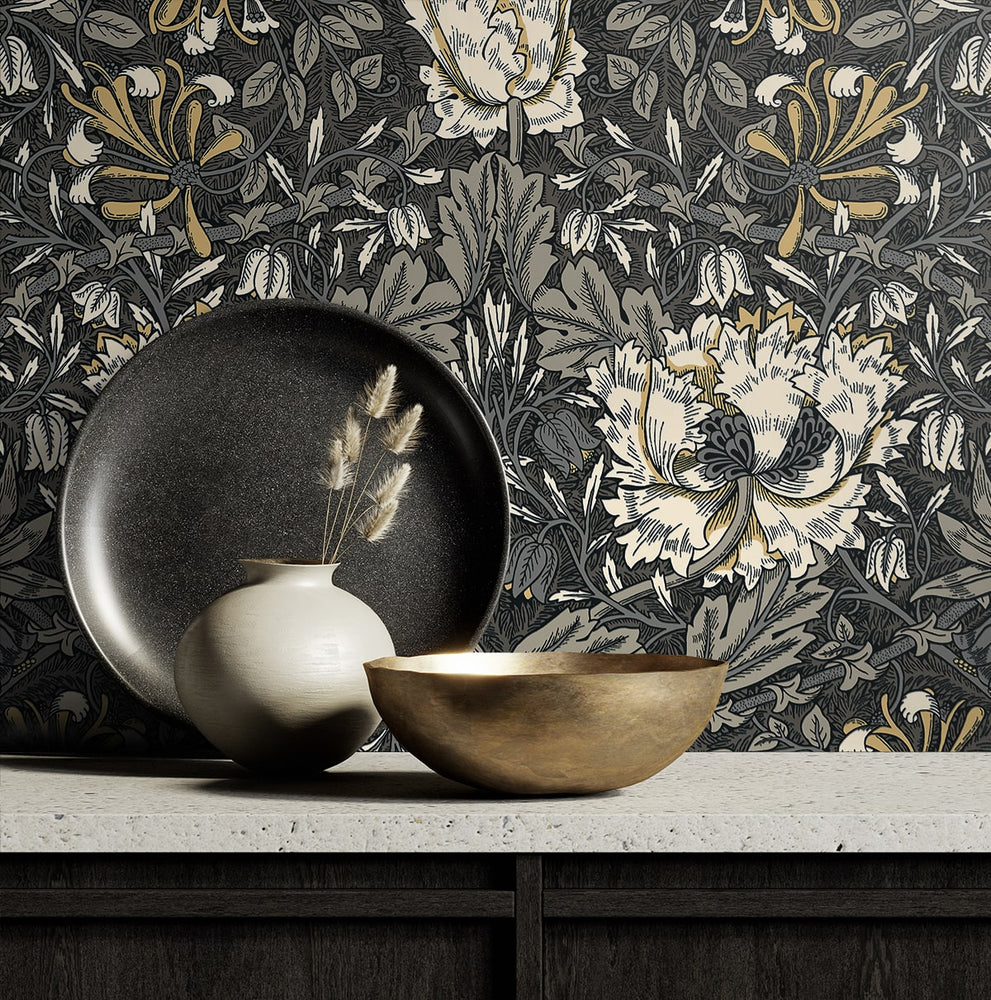 Vintage floral wallpaper decor ET12608 from the Victorian Garden collection by Seabrook Designs