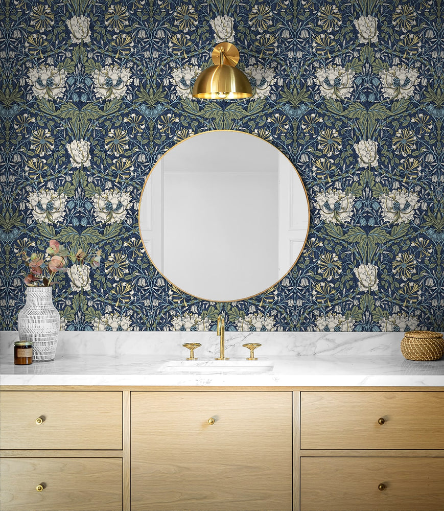 Vintage floral wallpaper bathroom ET12612 from the Victorian Garden collection by Seabrook Designs