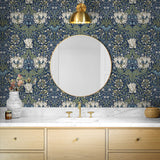 Vintage floral wallpaper bathroom ET12612 from the Victorian Garden collection by Seabrook Designs