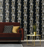 ET12700 floral stripe wallpaper living room from the Legacy Prints collection by Etten Studios