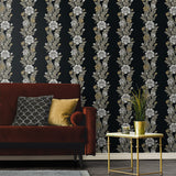 ET12700 floral stripe wallpaper living room from the Legacy Prints collection by Etten Studios