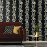 ET12700 floral stripe wallpaper living room from the Legacy Prints collection by Etten Studios