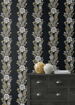 ET12700 floral stripe wallpaper decor from the Legacy Prints collection by Etten Studios