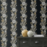 ET12700 floral stripe wallpaper decor from the Legacy Prints collection by Etten Studios