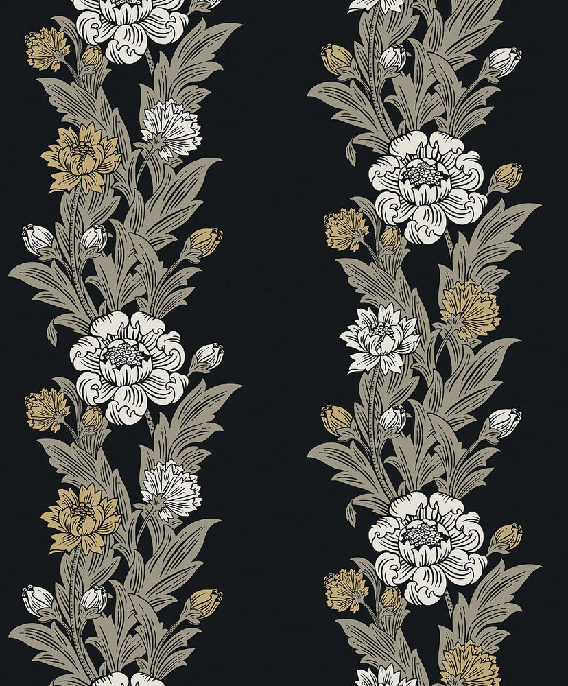 Blooming Floral Stripe Vintage Unpasted Wallpaper
