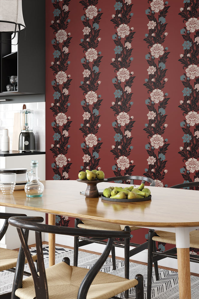 ET12701 floral stripe wallpaper dining room from the Legacy Prints collection by Etten Studios