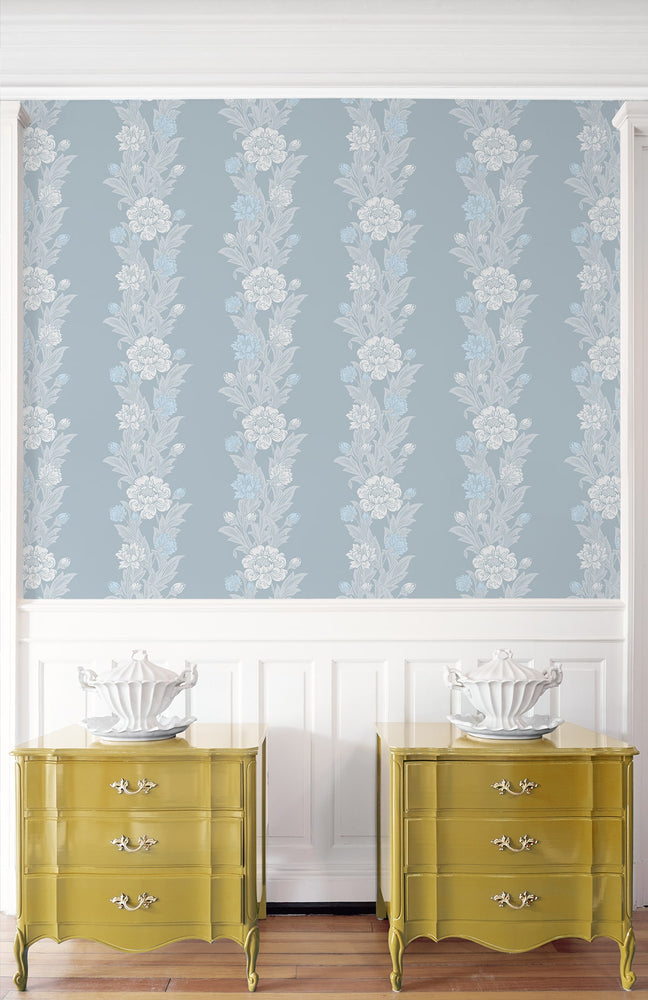ET12702 floral stripe wallpaper accent from the Legacy Prints collection by Etten Studios