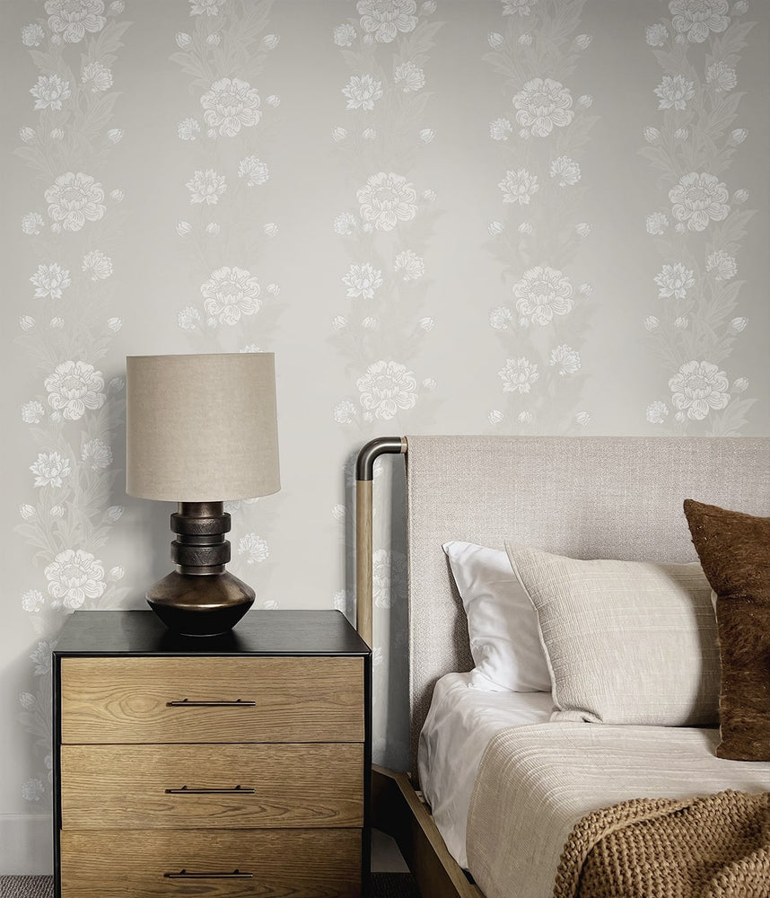 ET12708 floral stripe wallpaper bedroom from the Legacy Prints collection by Etten Studios