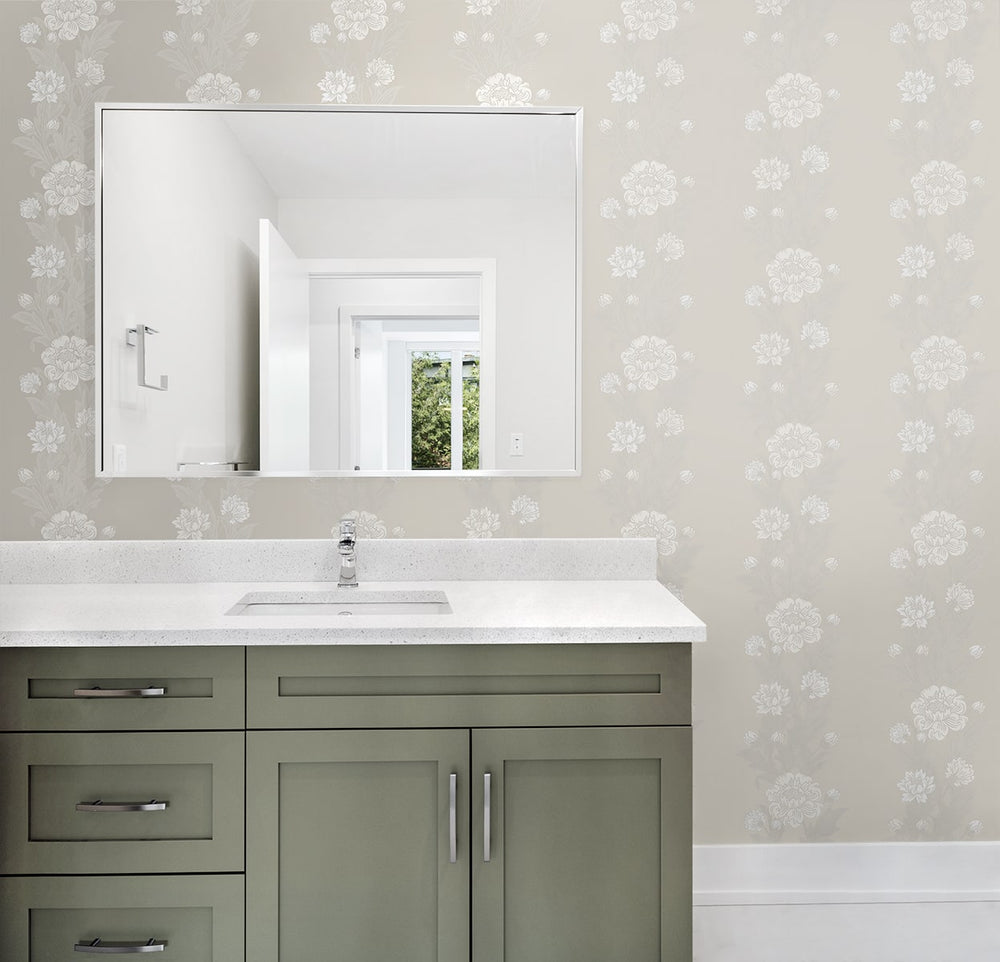 ET12708 floral stripe wallpaper bathroom from the Legacy Prints collection by Etten Studios
