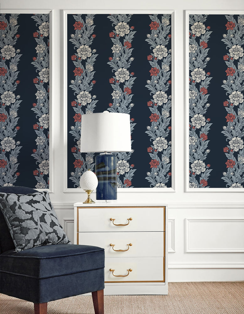 ET12712 floral stripe wallpaper decor from the Legacy Prints collection by Etten Studios