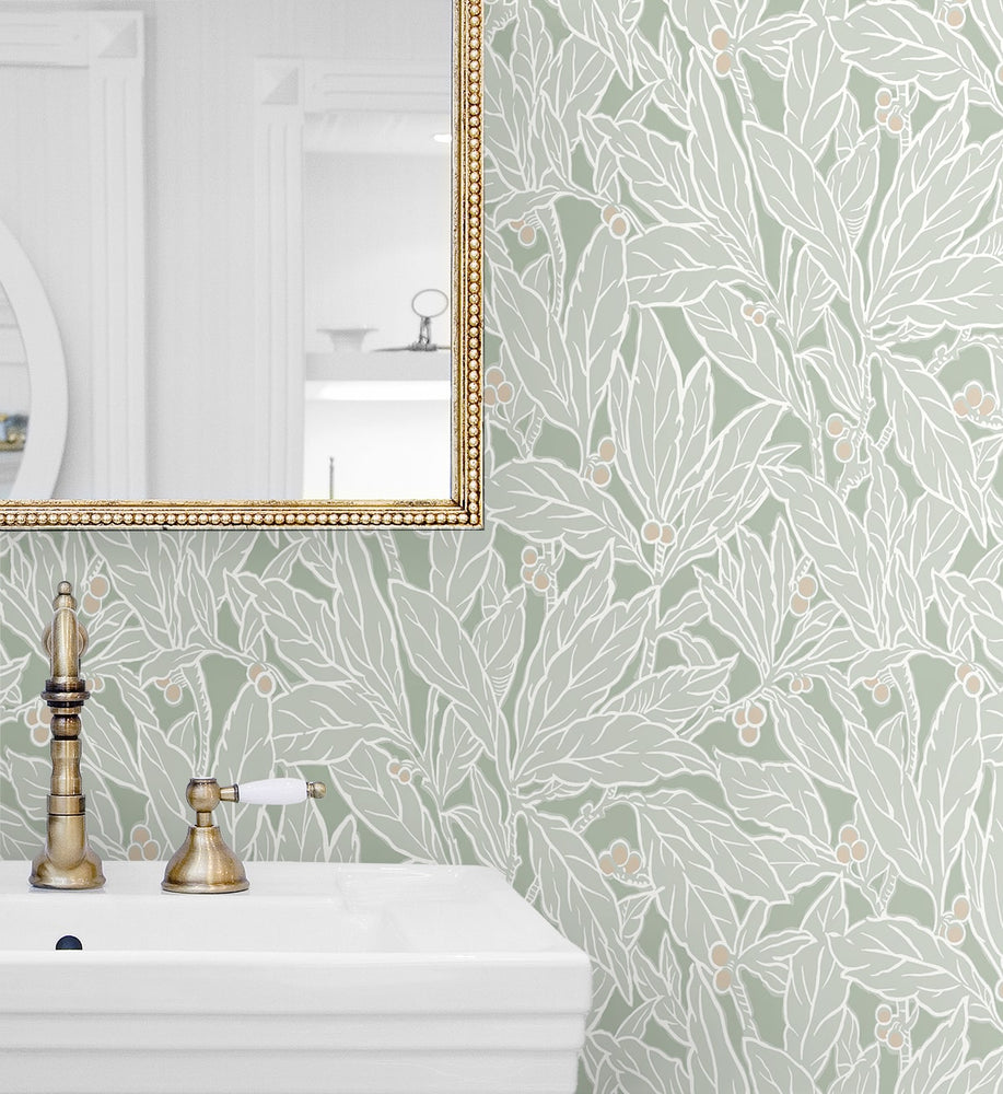 ET12804 leaf wallpaper bathroom from the Legacy Prints collection by Etten Studios