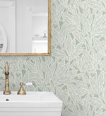 ET12804 leaf wallpaper bathroom from the Legacy Prints collection by Etten Studios