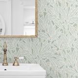 ET12804 leaf wallpaper bathroom from the Legacy Prints collection by Etten Studios