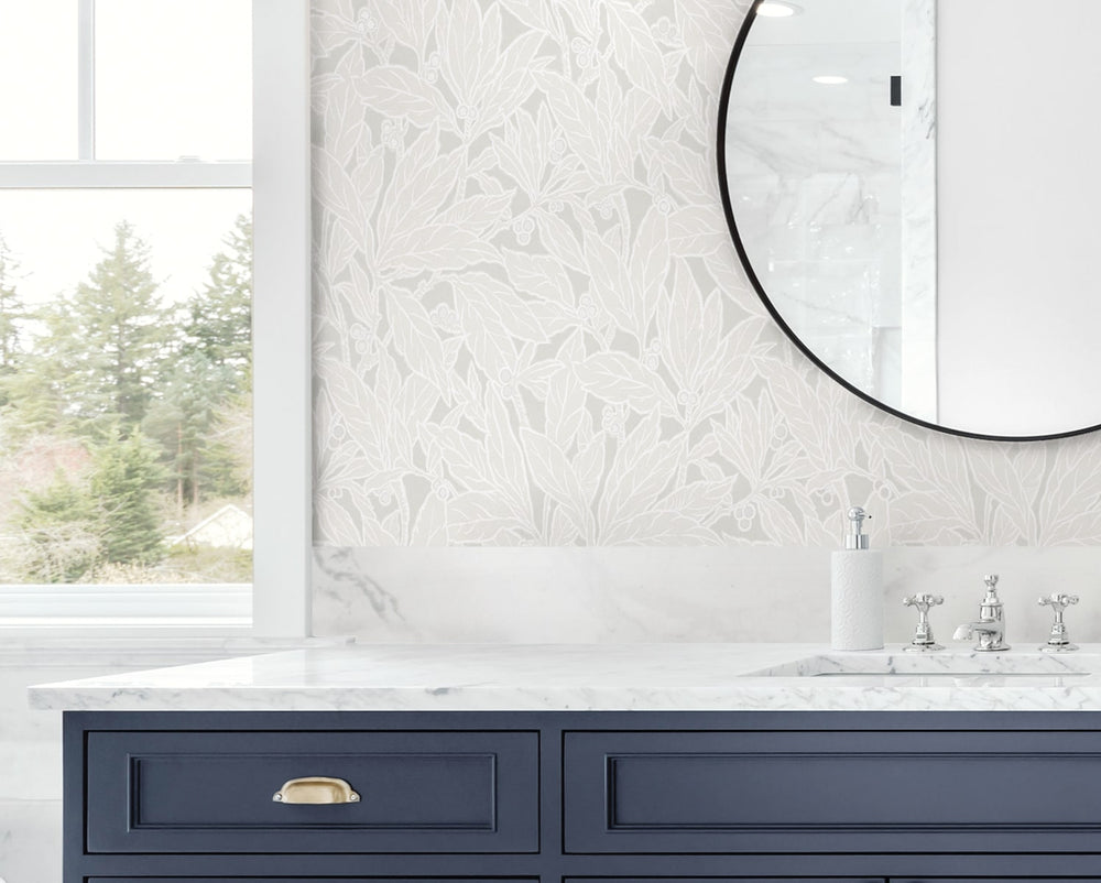 ET12805 leaf wallpaper bathroom from the Legacy Prints collection by Etten Studios