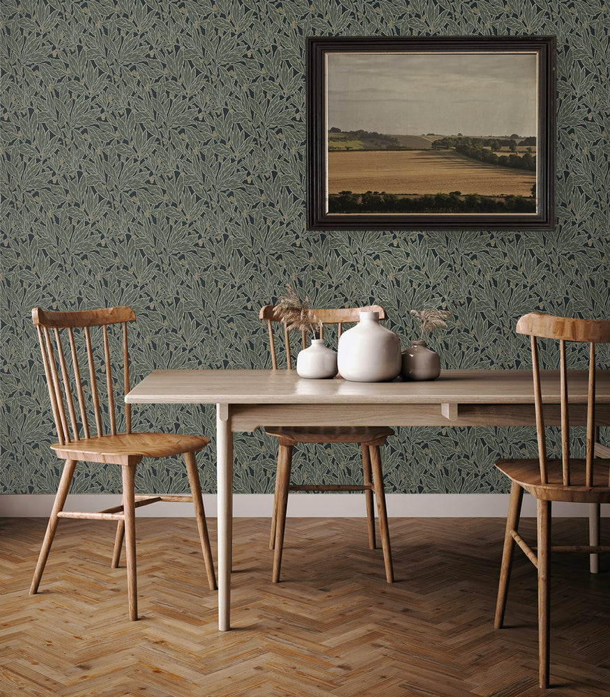 ET12814 leaf wallpaper dining room from the Legacy Prints collection by Etten Studios