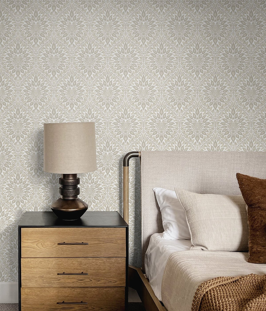 Ogee vintage wallpaper bedroom ET12905 from the Arts and Crafts collection by Seabrook Designs