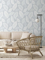 EW10028 tossed leaves botanical wallpaper living room from the White Heron collection by Etten Studios