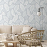 EW10028 tossed leaves botanical wallpaper living room from the White Heron collection by Etten Studios