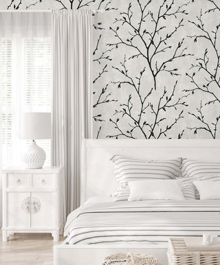 EW10200 branch botanical wallpaper bedroom  from the White Heron collection by Etten Studios