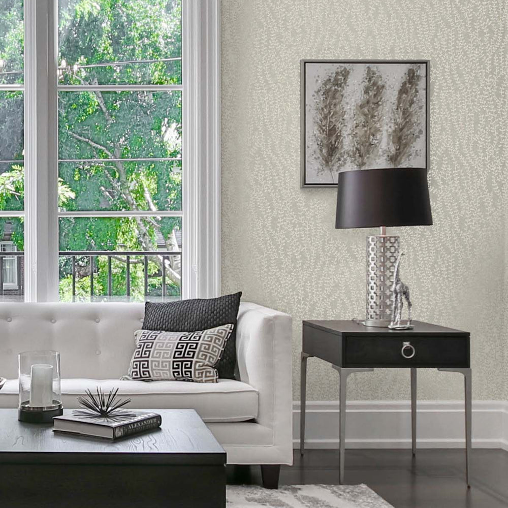 
                  
                    EW10605 botanical beaded wallpaper living room from the White Heron collection by Etten Studios
                  
                