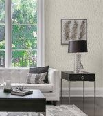 EW10605 botanical beaded wallpaper living room from the White Heron collection by Etten Studios