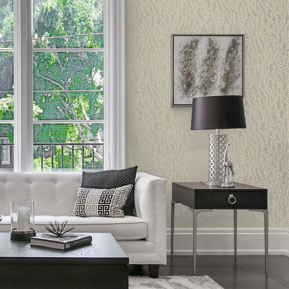 
                  
                    EW10607 botanical beaded wallpaper living room from the White Heron collection by Etten Studios
                  
                