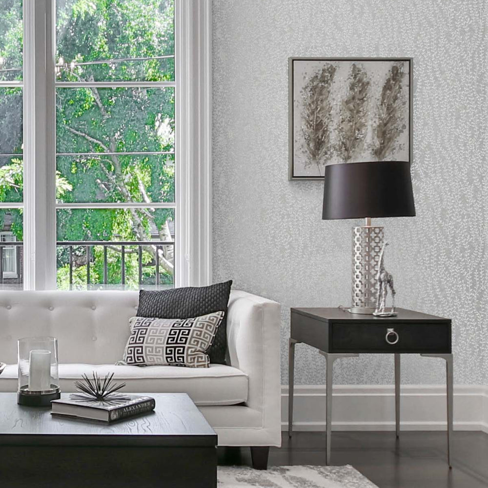 
                  
                    EW10608 botanical beaded wallpaper living room from the White Heron collection by Etten Studios
                  
                