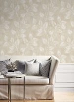 EW10805 leaf botanical wallpaper living room from the White Heron collection by Etten Studios