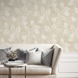 EW10805 leaf botanical wallpaper living room from the White Heron collection by Etten Studios