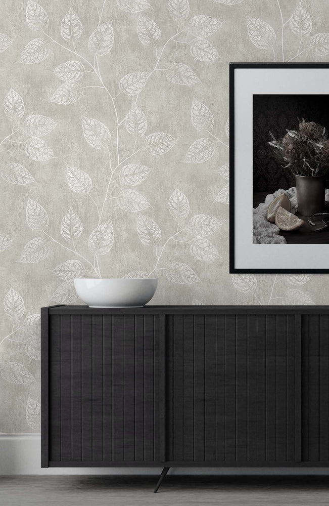 EW10807 leaf botanical wallpaper decor from the White Heron collection by Etten Studios