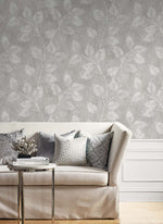 EW10808 leaf botanical wallpaper living room from the White Heron collection by Etten Studios