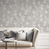 EW10808 leaf botanical wallpaper living room from the White Heron collection by Etten Studios