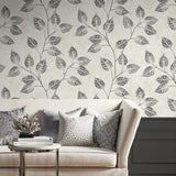 EW10820 leaf botanical wallpaper living room from the White Heron collection by Etten Studios