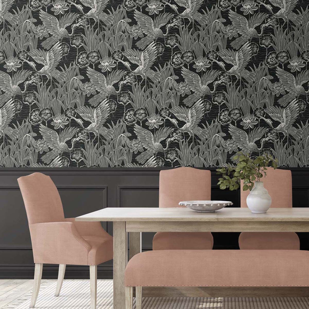 
                  
                    EW11000 crane wallpaper dining room from the White Heron collection by Etten Studios
                  
                