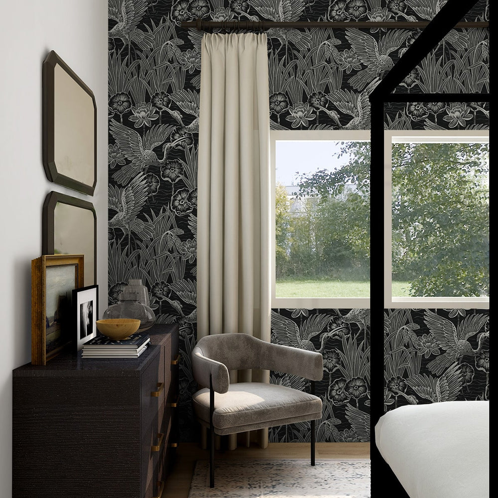 
                  
                    EW11000 crane wallpaper bedroom from the White Heron collection by Etten Studios
                  
                