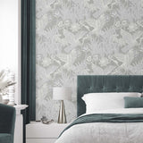 EW11008 crane wallpaper bedroom from the White Heron collection by Etten Studios