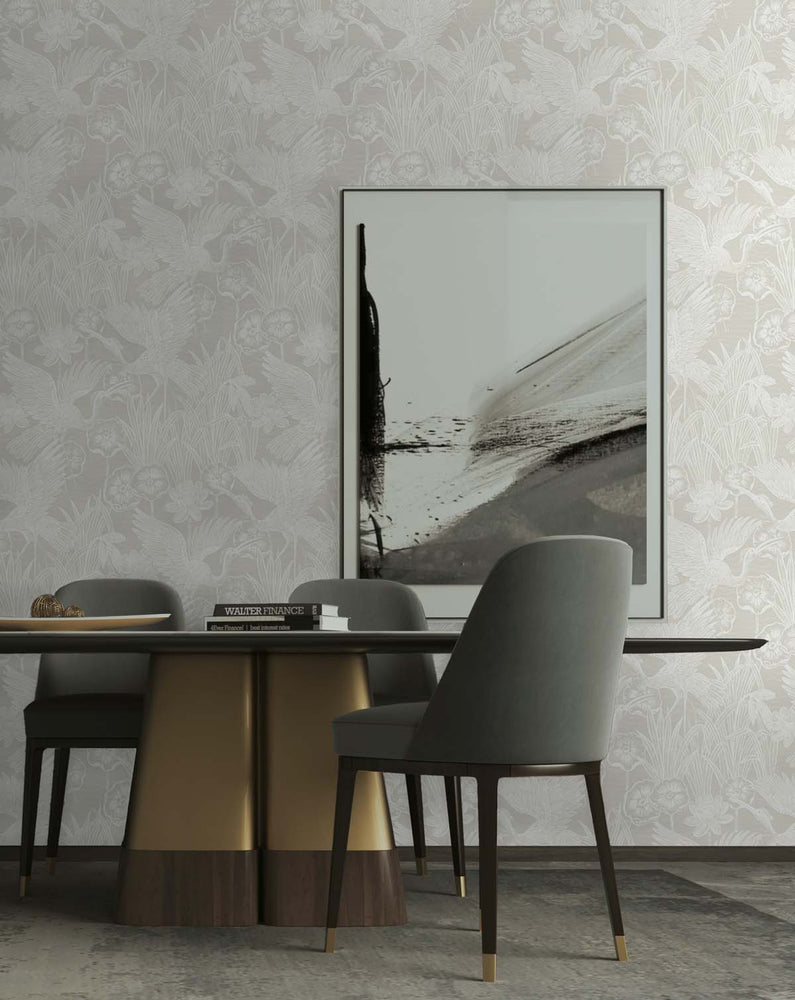 EW11010 crane wallpaper dining room from the White Heron collection by Etten Studios