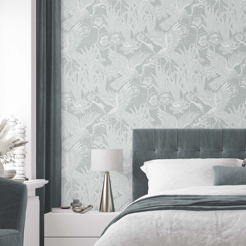 
                  
                    EW11018 crane wallpaper bedroom from the White Heron collection by Etten Studios
                  
                