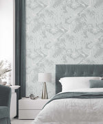 EW11018 crane wallpaper bedroom from the White Heron collection by Etten Studios