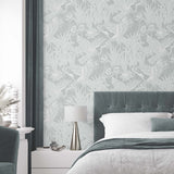EW11018 crane wallpaper bedroom from the White Heron collection by Etten Studios