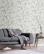 EW11100 floral wallpaper living room from the White Heron collection by Etten Studios
