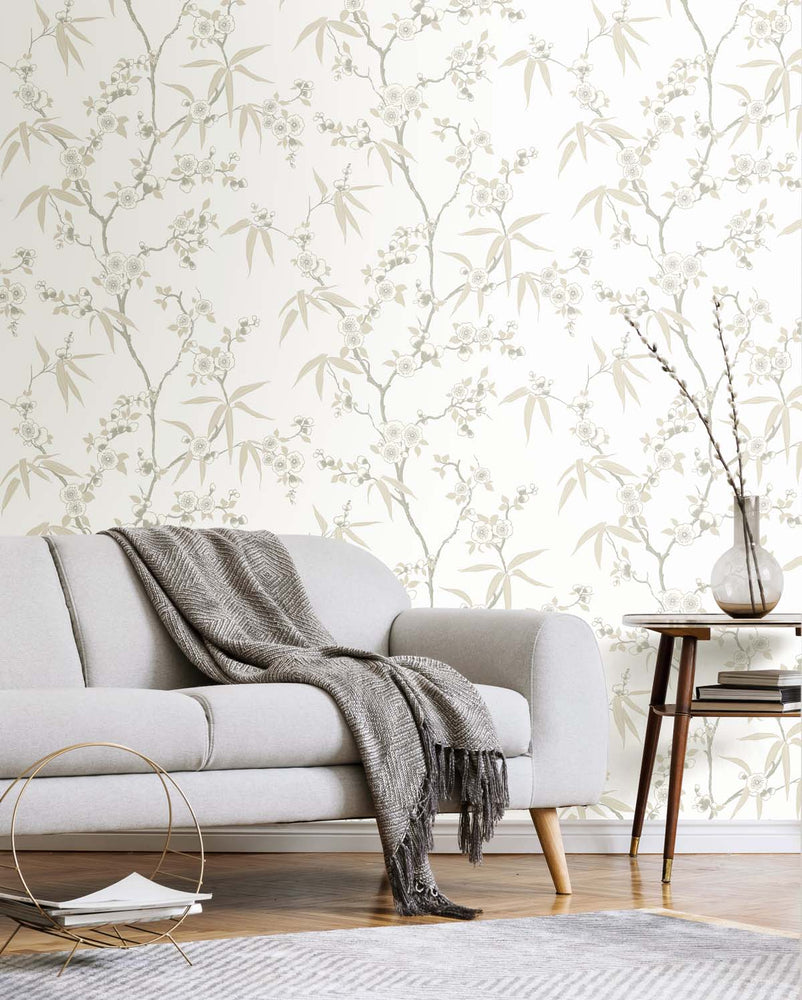 EW11107 floral wallpaper living room from the White Heron collection by Etten Studios