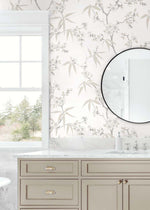 EW11107 floral wallpaper bathroom from the White Heron collection by Etten Studios