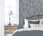 EW11700 geometric textured vinyl wallpaper bedroom from the White Heron collection by Etten Studios