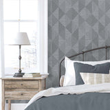 EW11700 geometric textured vinyl wallpaper bedroom from the White Heron collection by Etten Studios