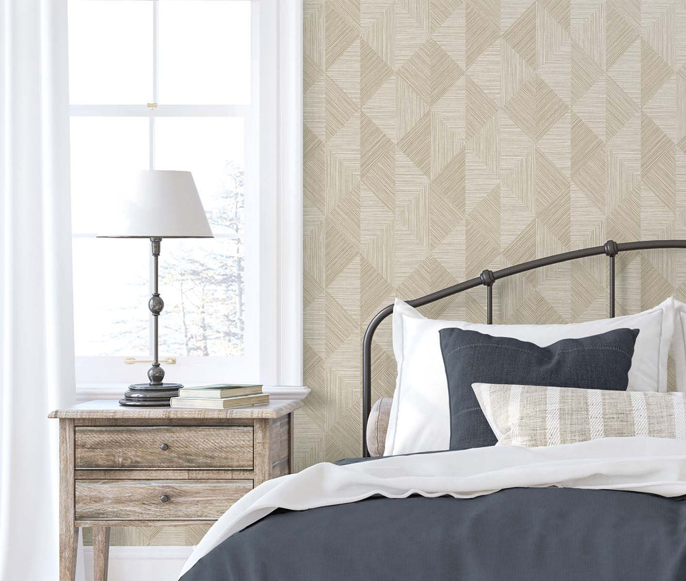 EW11705 geometric textured vinyl wallpaper bedroom from the White Heron collection by Etten Studios