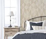 EW11705 geometric textured vinyl wallpaper bedroom from the White Heron collection by Etten Studios