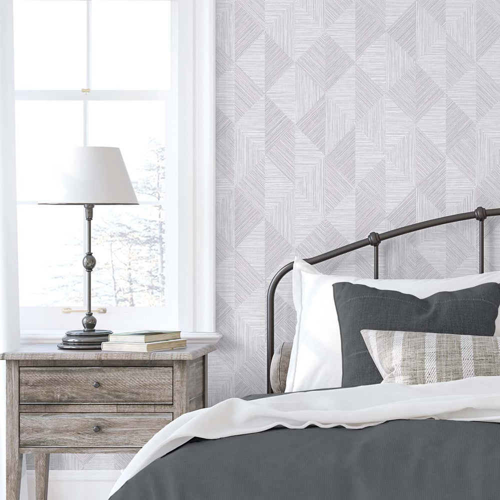 
                  
                    EW11708 geometric textured vinyl wallpaper bedroom from the White Heron collection by Etten Studios
                  
                